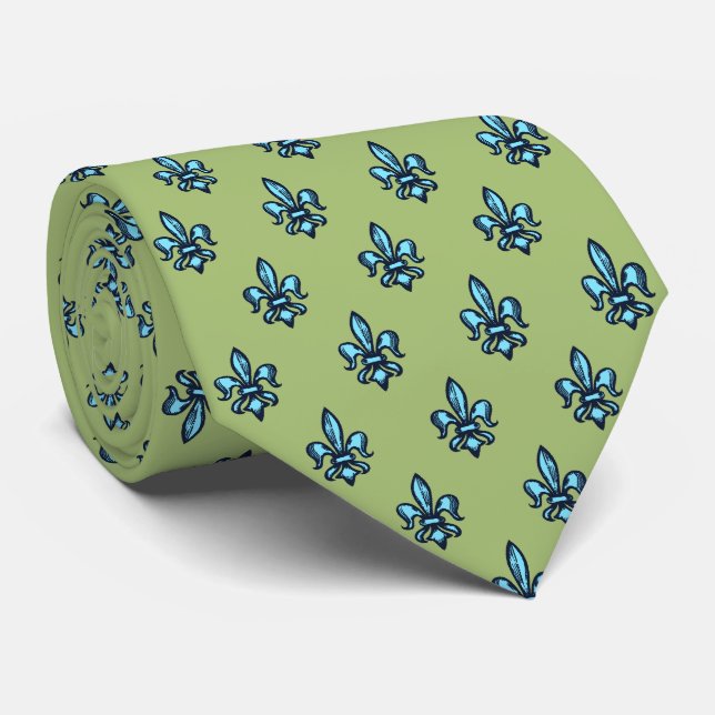 Fleur-de-lis Heraldic Moss Green Two-sided Tie (Rolled)