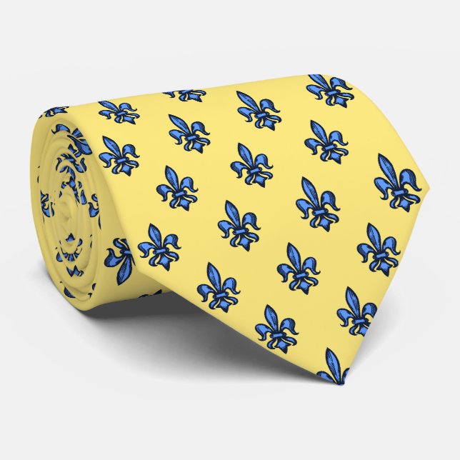 Fleur-de-lis Heraldic Yellow Two-Sided Neck Tie (Rolled)