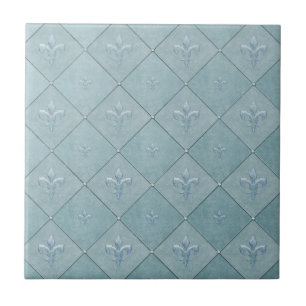 Fleur De Lis in Aqua Ceramic Tile
