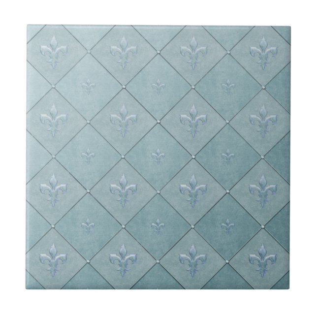Fleur De Lis in Aqua Ceramic Tile (Front)