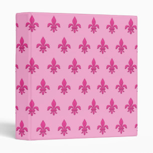 Fleur de Lis in Fuchsia Pink on Light Pink 3 Ring Binder