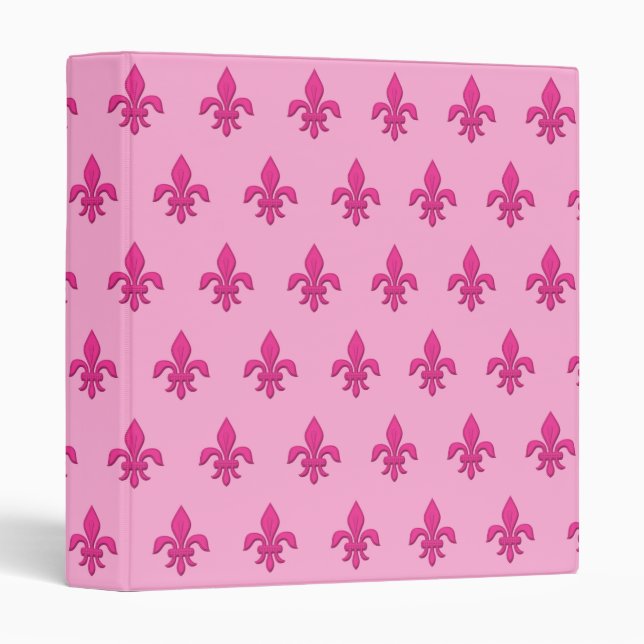 Fleur de Lis in Fuchsia Pink on Light Pink 3 Ring Binder (Front/Spine)