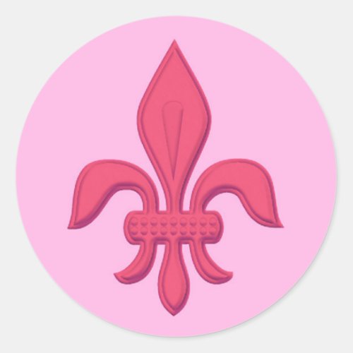 Fleur de Lis in Fuchsia Pink on Light Pink Classic Round Sticker