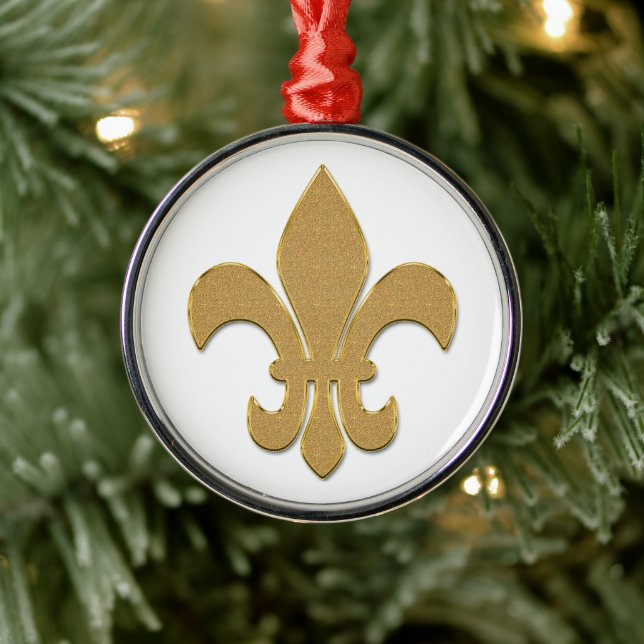 Fleur de lis in Glittering Gold Metal Ornament (Tree)