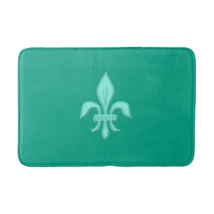 Fleur de Lis in Light Aqua on Turquoise Bathroom Mat