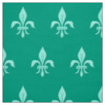 Fleur de Lis in Light Aqua on Turquoise Fabric