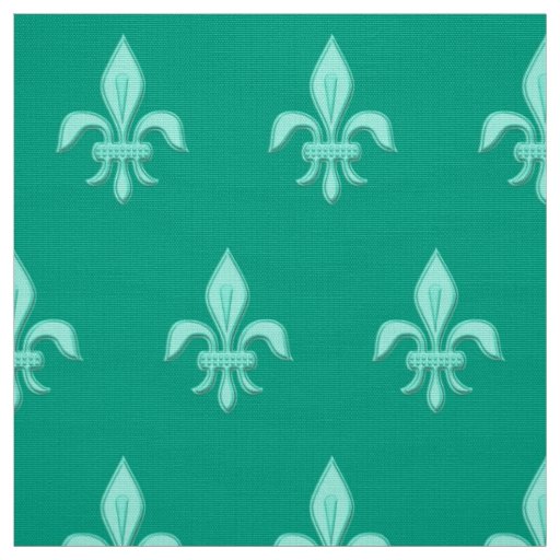 Fleur de Lis in Light Aqua on Turquoise Fabric