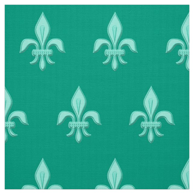 Fleur de Lis in Light Aqua on Turquoise Fabric (Swatch)