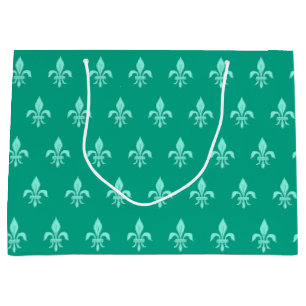 Fleur de Lis in Light Aqua on Turquoise Large Gift Bag