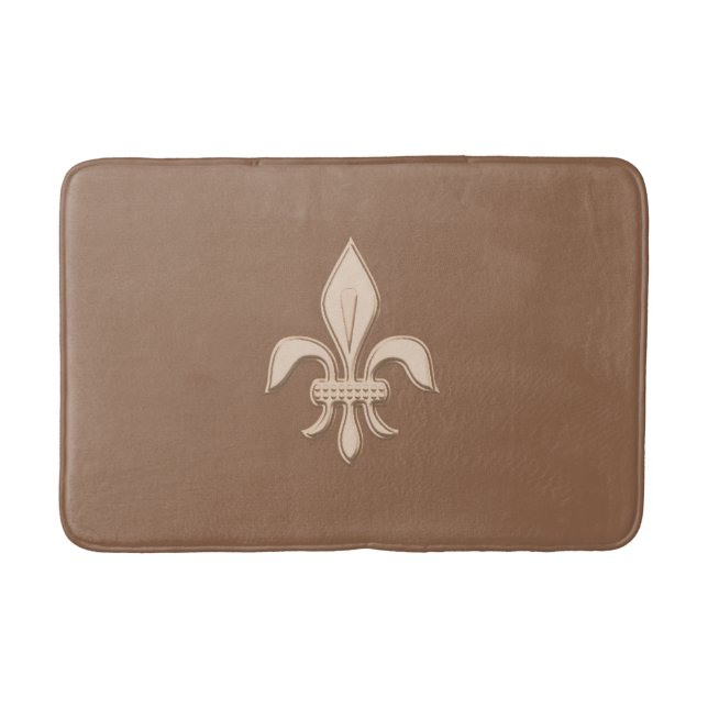 Fleur de Lis in Light Beige on Taupe Tan Bathroom Mat (Front)