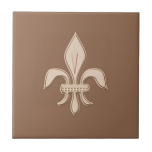 Fleur de Lis in Light Beige on Taupe Tan Ceramic Tile