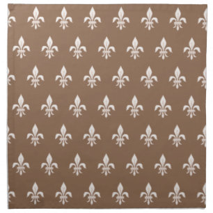 Fleur de Lis in Light Beige on Taupe Tan Cloth Napkin
