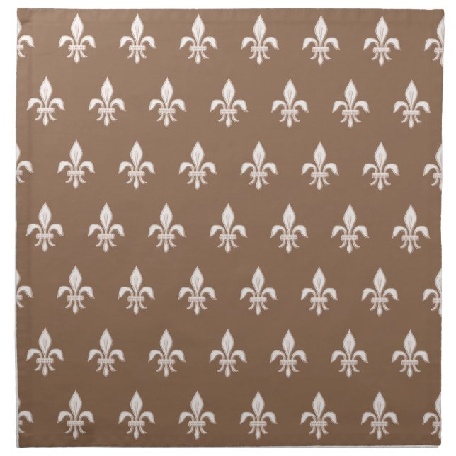 Fleur de Lis in Light Beige on Taupe Tan  Cloth Napkin (Front)