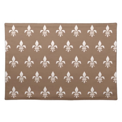 Fleur de Lis in Light Beige on Taupe Tan  Cloth Placemat