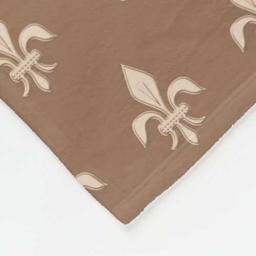 Fleur de Lis in Light Beige on Taupe Tan Fleece Blanket