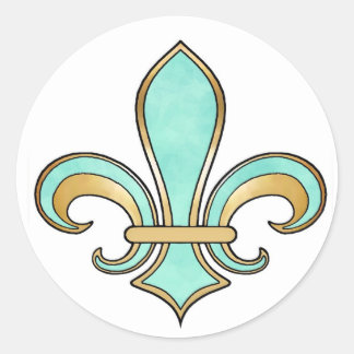 Fleur de Lis in solid color - Turquoise Aqua Classic Round Sticker