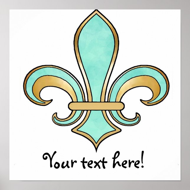 Fleur de Lis in solid color  - Turquoise Aqua Poster (Front)