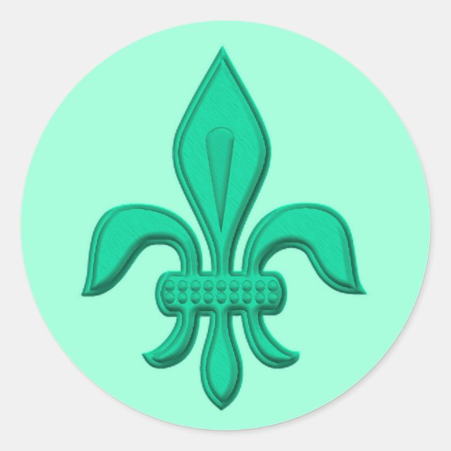 Fleur de Lis in Turquoise and  Light Aqua  Classic Round Sticker (Front)
