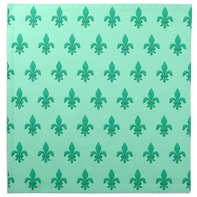 Fleur de Lis in Turquoise and  Light Aqua   Cloth Napkin (Front)