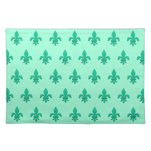 Fleur de Lis in Turquoise and Light Aqua Cloth Placemat