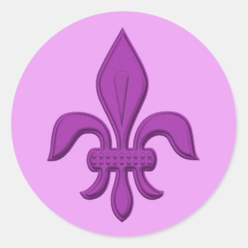 Fleur de Lis in Violet Purple on Lavender  Classic Round Sticker