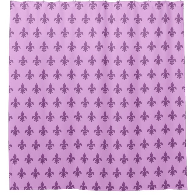 Fleur de Lis in Violet Purple on Lavender Shower Curtain (Front)