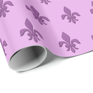 Fleur de Lis in Violet Purple on Lavender Wrapping Paper