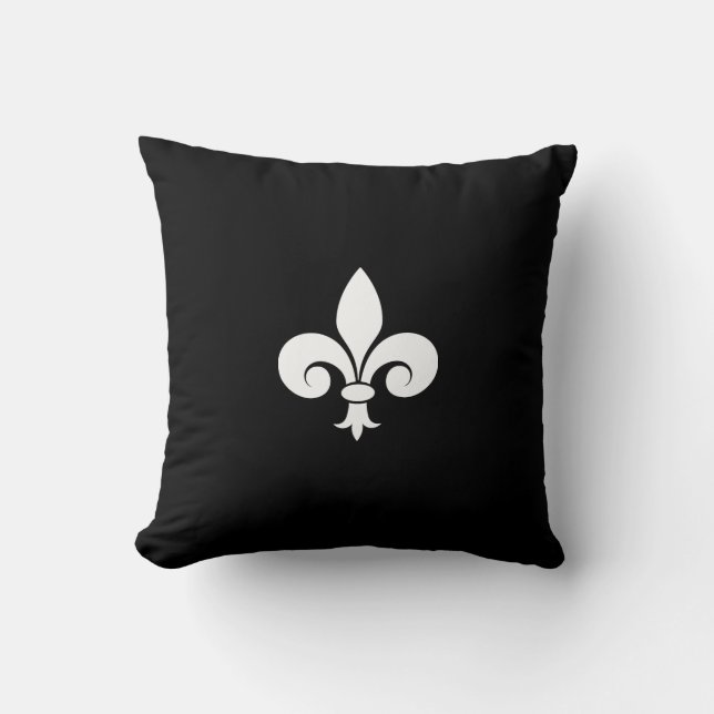 Fleur de Lis in White on Black Throw Pillow (Front)