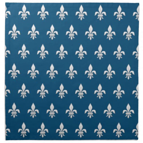 Fleur de Lis in White on Deep Cobalt Blue     Cloth Napkin