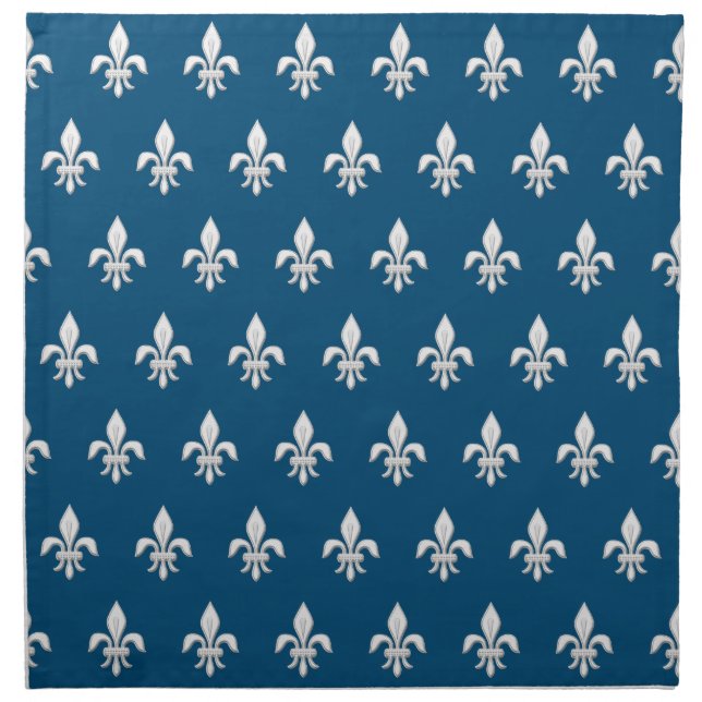 Fleur de Lis in White on Deep Cobalt Blue     Cloth Napkin (Front)