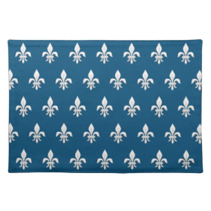 Fleur de Lis in White on Deep Cobalt Blue Cloth Placemat