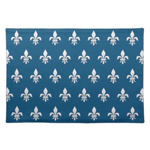 Fleur de Lis in White on Deep Cobalt Blue     Cloth Placemat