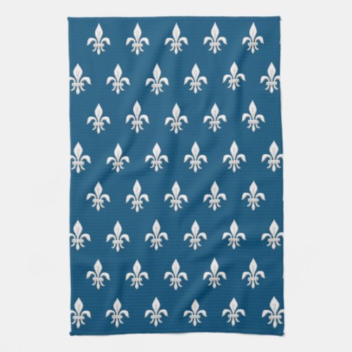 Fleur de Lis in White on Deep Cobalt Blue     Kitchen Towel