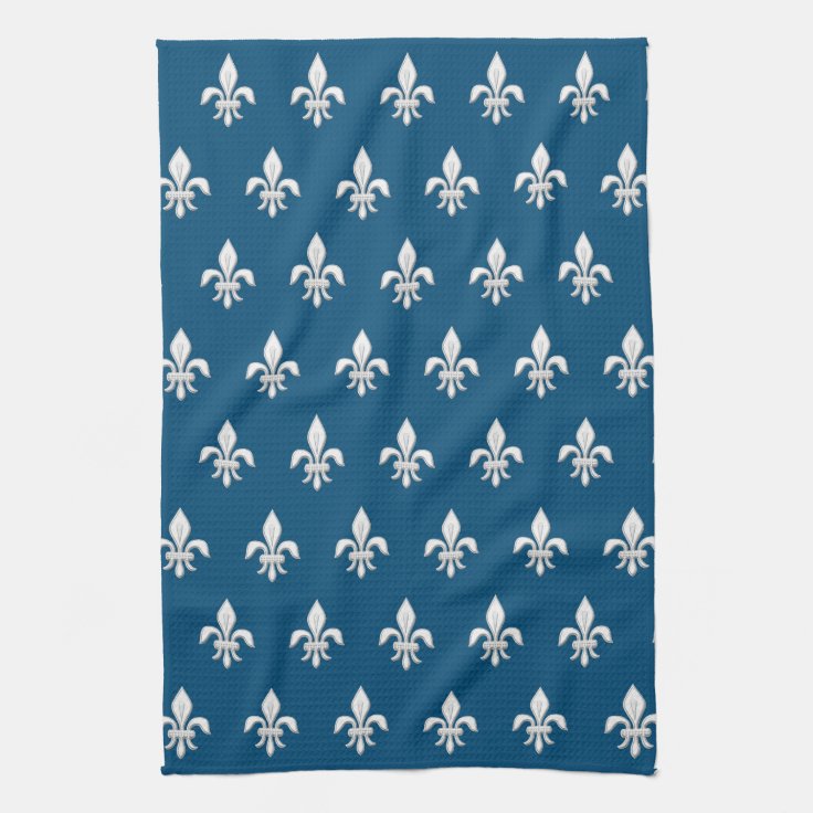 Fleur de Lis in White on Deep Cobalt Blue Kitchen Towel Zazzle