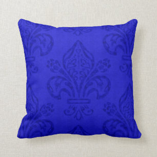 Fleur de Lis Intense Blue Elegant Renaissance Throw Pillow