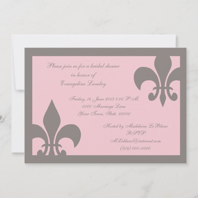Fleur de Lis Invitations Gray and Light Pink (Front)