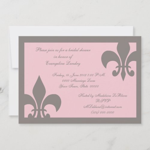 Fleur de Lis Invitations Gray and Light Pink