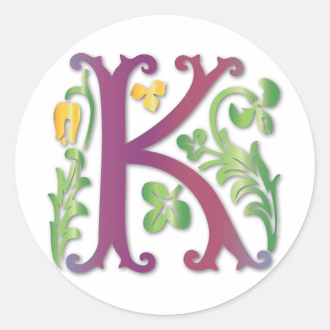 Fleur-de-lis K Monogram Classic Round Sticker (Front)