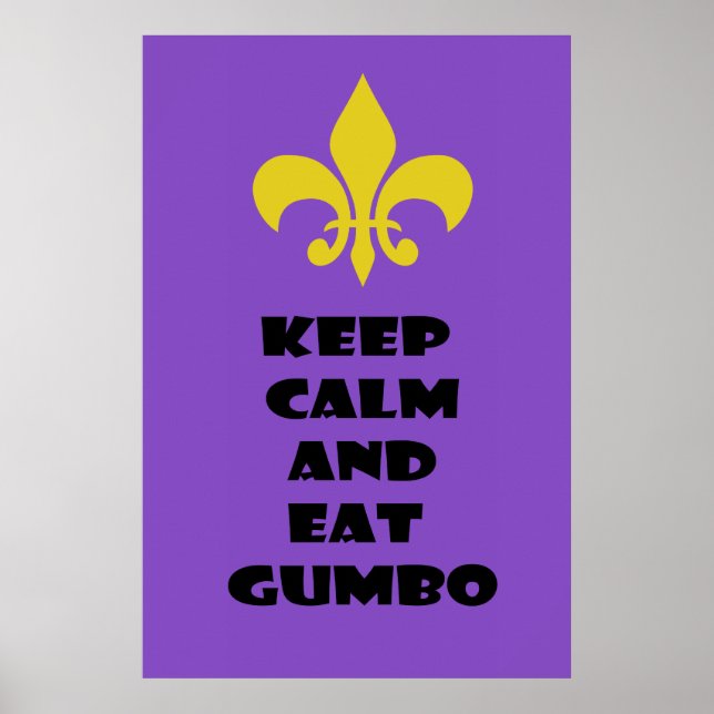 Fleur de Lis Keep Calm Eat Gumbo Purple Poster (Front)
