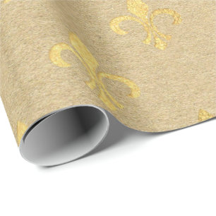 Fleur de Lis Kraft Gold Natural Royal Minimal Wrapping Paper