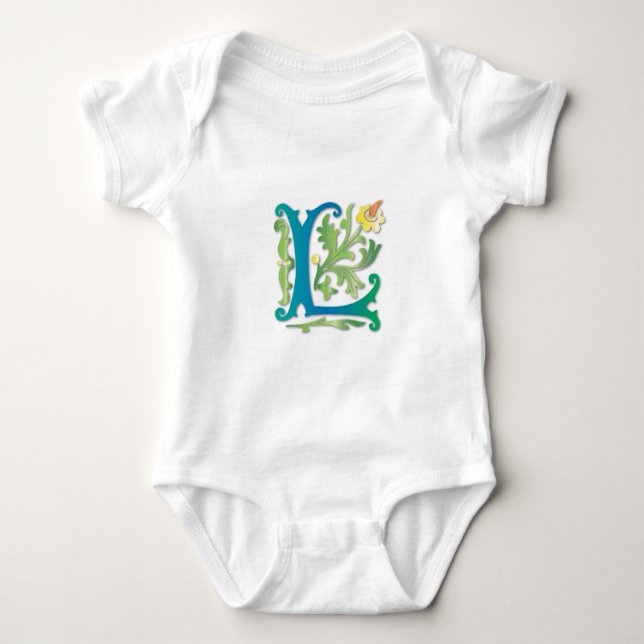 Fleur-de-lis L Monogram Baby Bodysuit (Front)