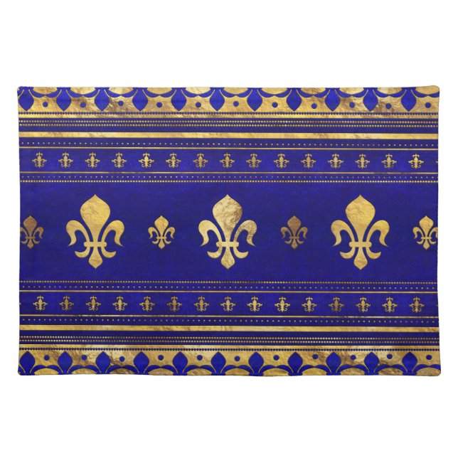 Fleur-de-lis  - Lapis Lazuli and Gold Cloth Placemat (Front)