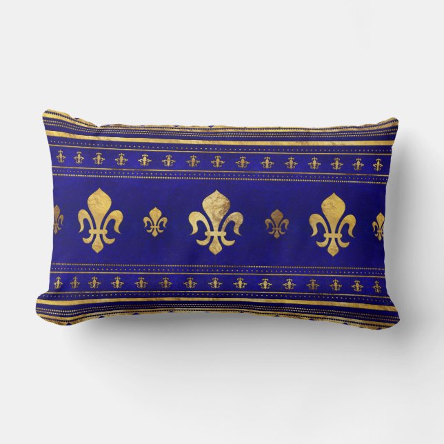 Fleur-de-lis  - Lapis Lazuli and Gold Lumbar Pillow (Front)