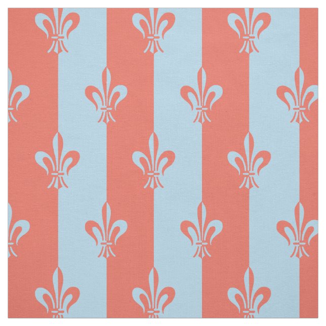Fleur de Lis Light Blue & Terra Cotta Fabric (Swatch)