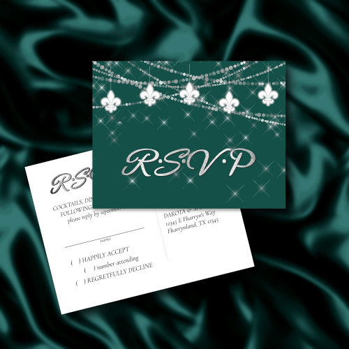 Fleur de Lis Lights  Bold Green Themed Response Invitation Postcard