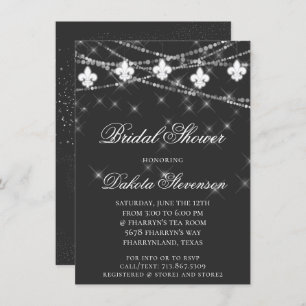 Fleur de Lis Lights Charcoal Gray Bridal Shower Invitation