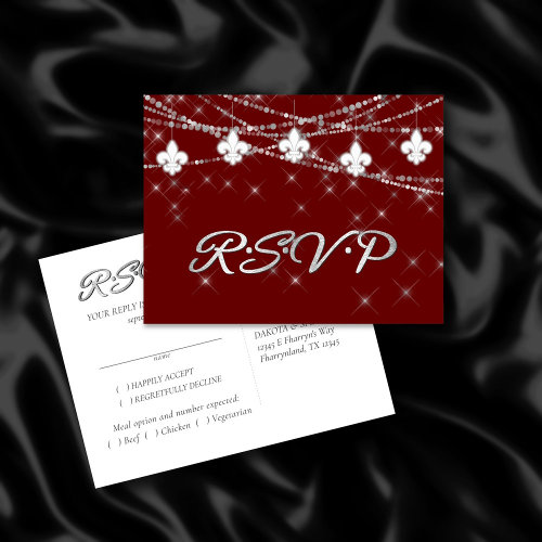 Fleur de Lis Lights  Crimson Dark Red RSVP Entree Invitation Postcard