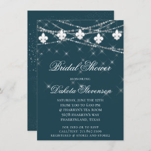 Fleur de Lis Lights   Navy Blue Bridal Shower Invitation