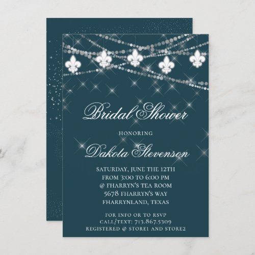 Fleur de Lis Lights  Navy Blue Bridal Shower Invitation