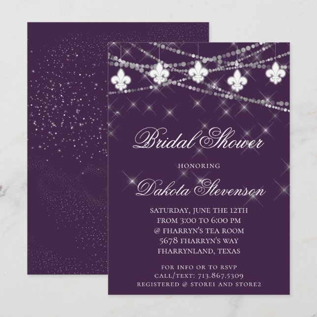 Fleur de Lis Lights | Purple Moody Theme Shower Invitation (Front/Back)